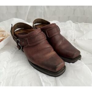 FRYE Belted Harness Mule Motorcycle Brown Slip-on Clog Woman’s Size 8M USA Made